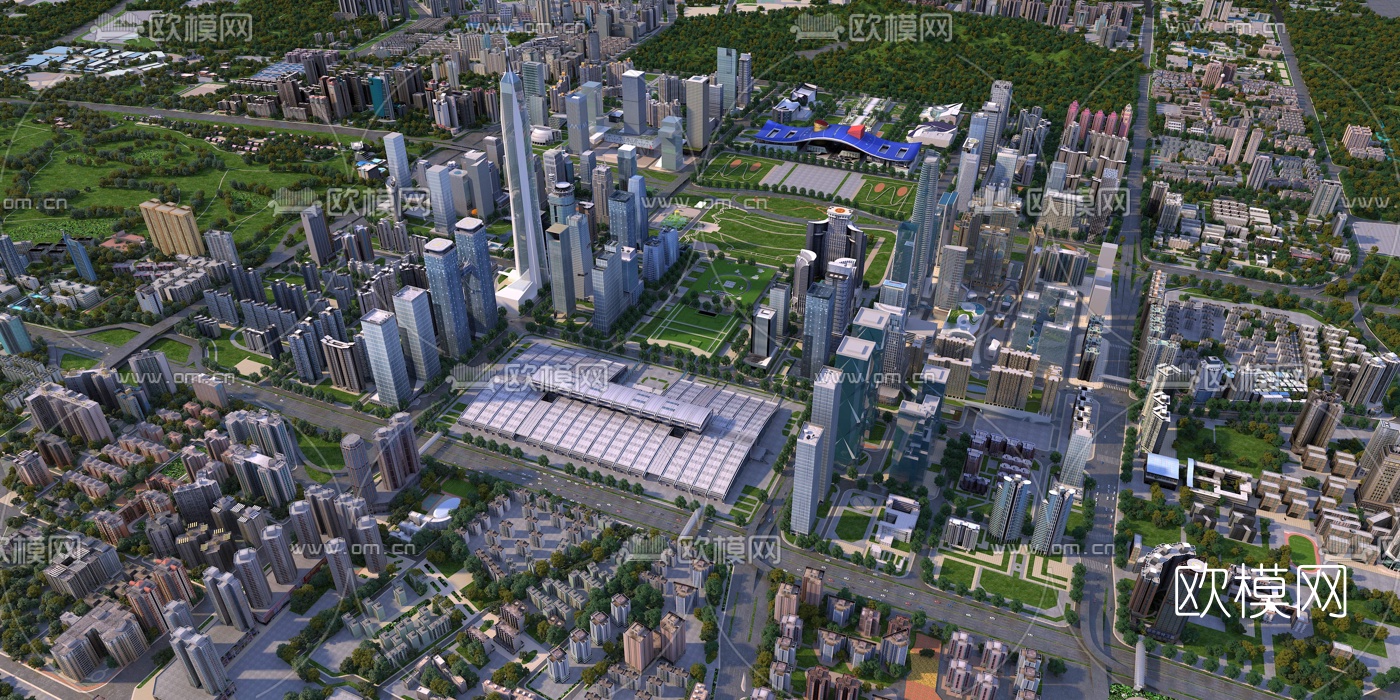 现代深圳建筑鸟瞰规划3d模型下载（渲染图1）