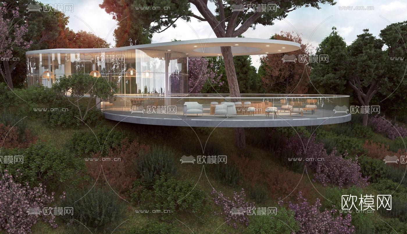 现代森林咖啡屋su模型下载（渲染图1）