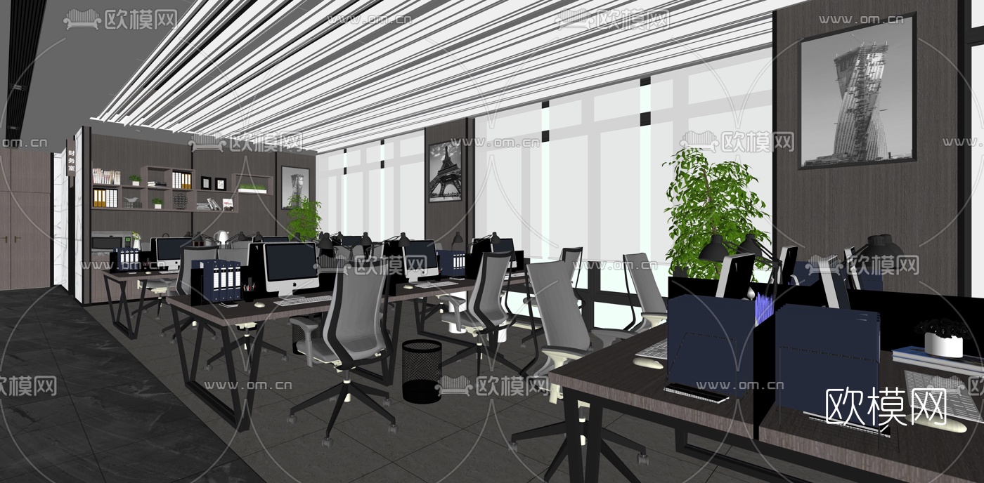 现代综合办公区su模型下载（渲染图1）