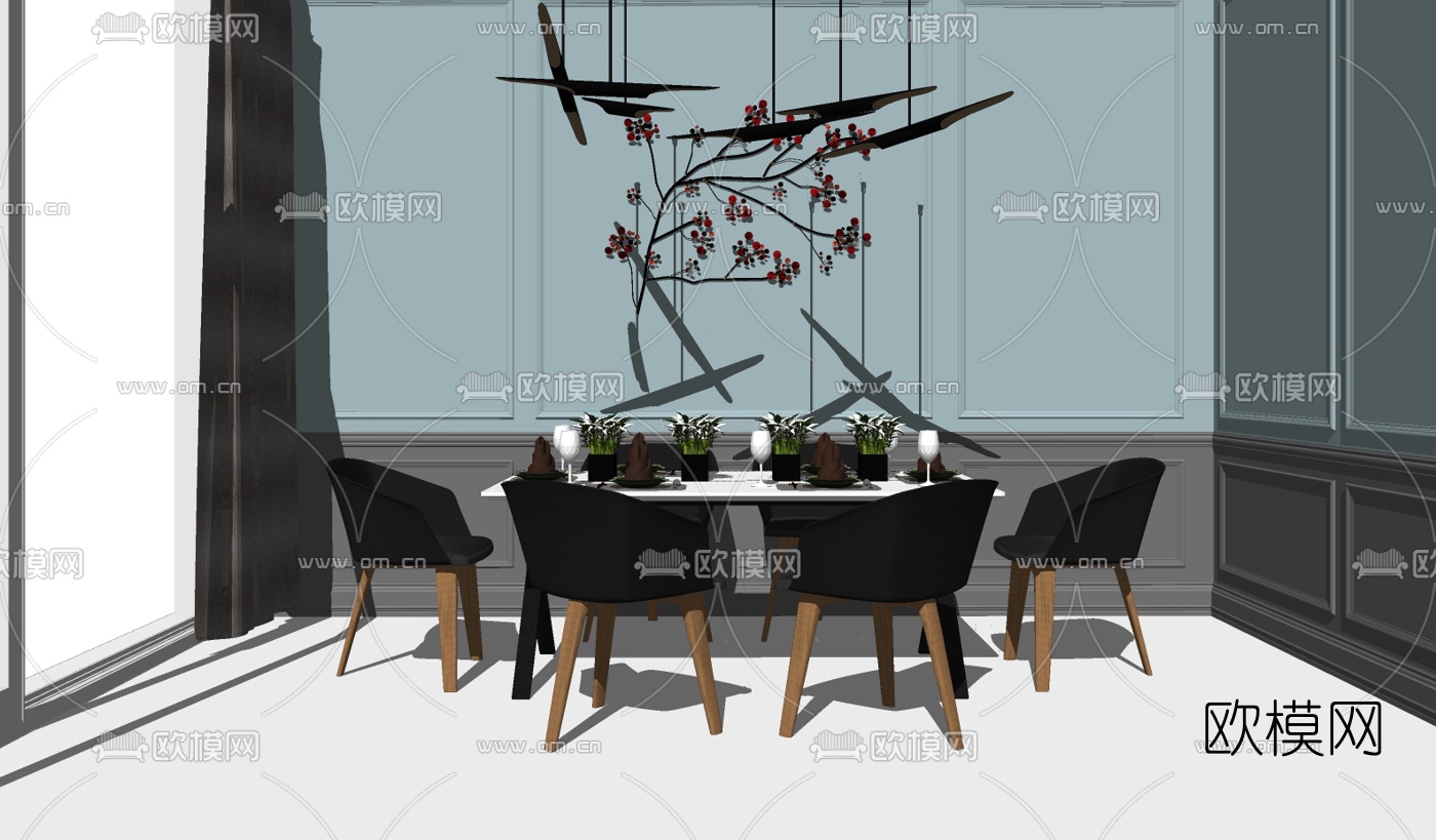 北欧餐桌椅组合su模型下载（渲染图2）