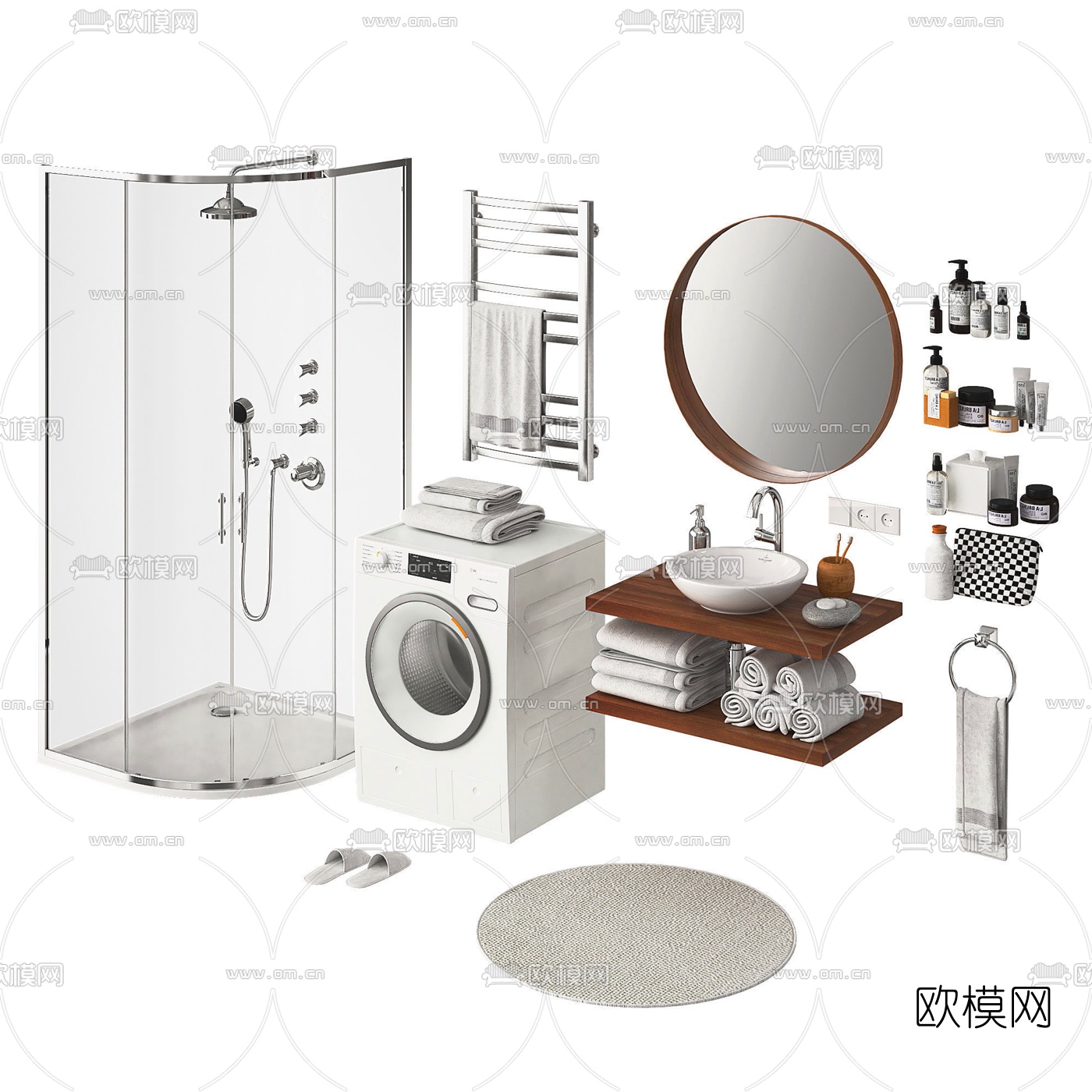现代淋浴房洗手台卫浴用品组合3D模型