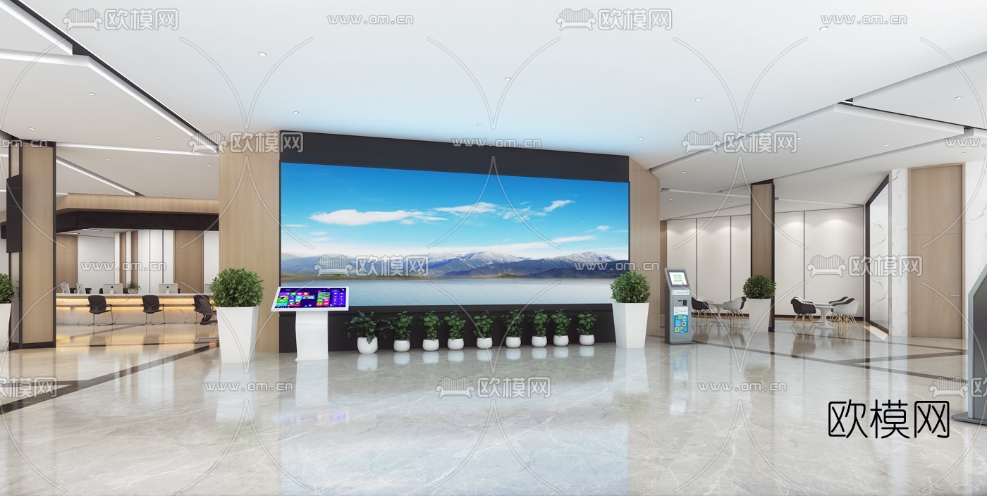现代行政服务中心办公大厅3d模型