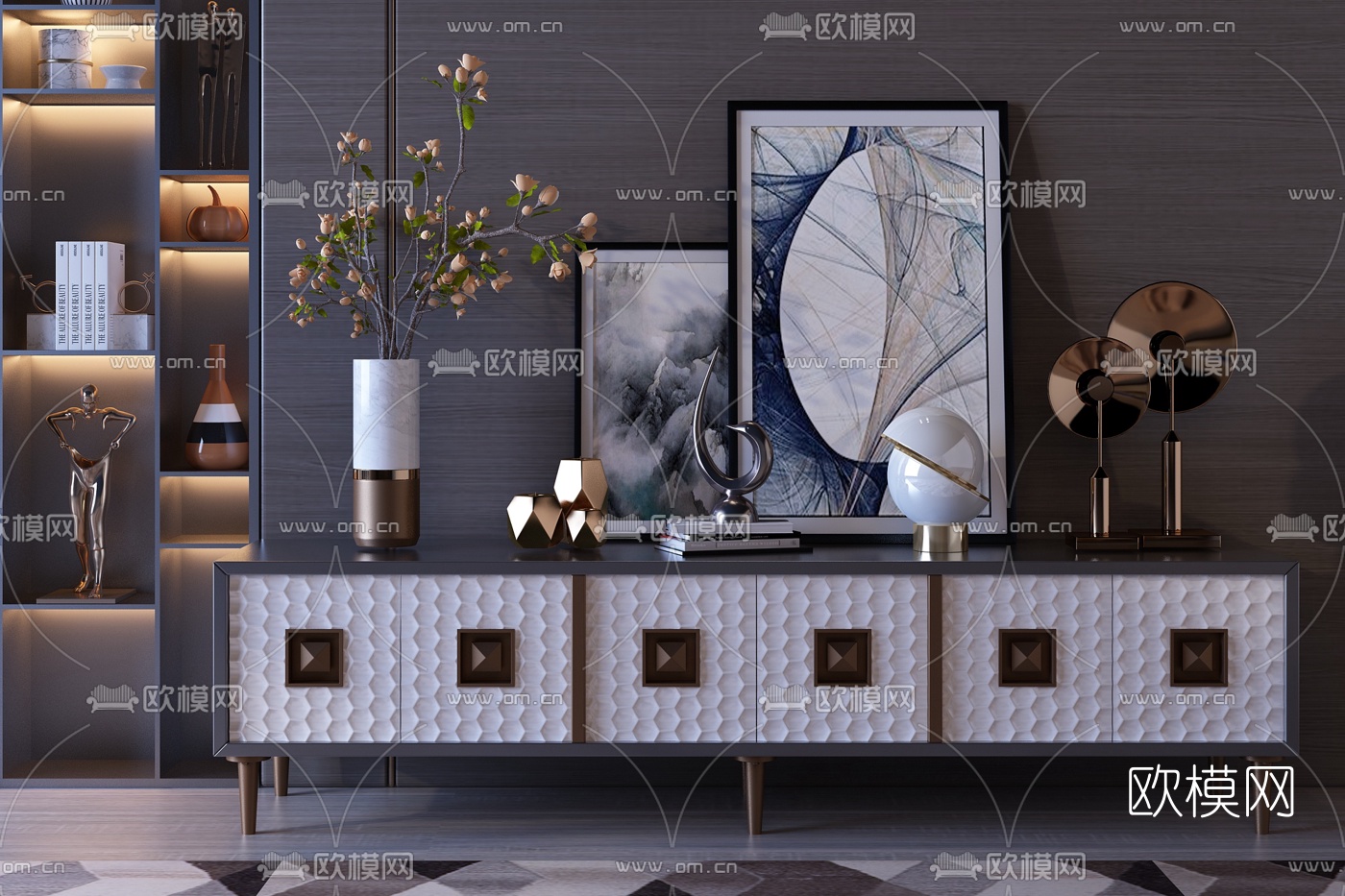 现代轻奢电视柜3d模型-免费3dmax模型库-欧模网