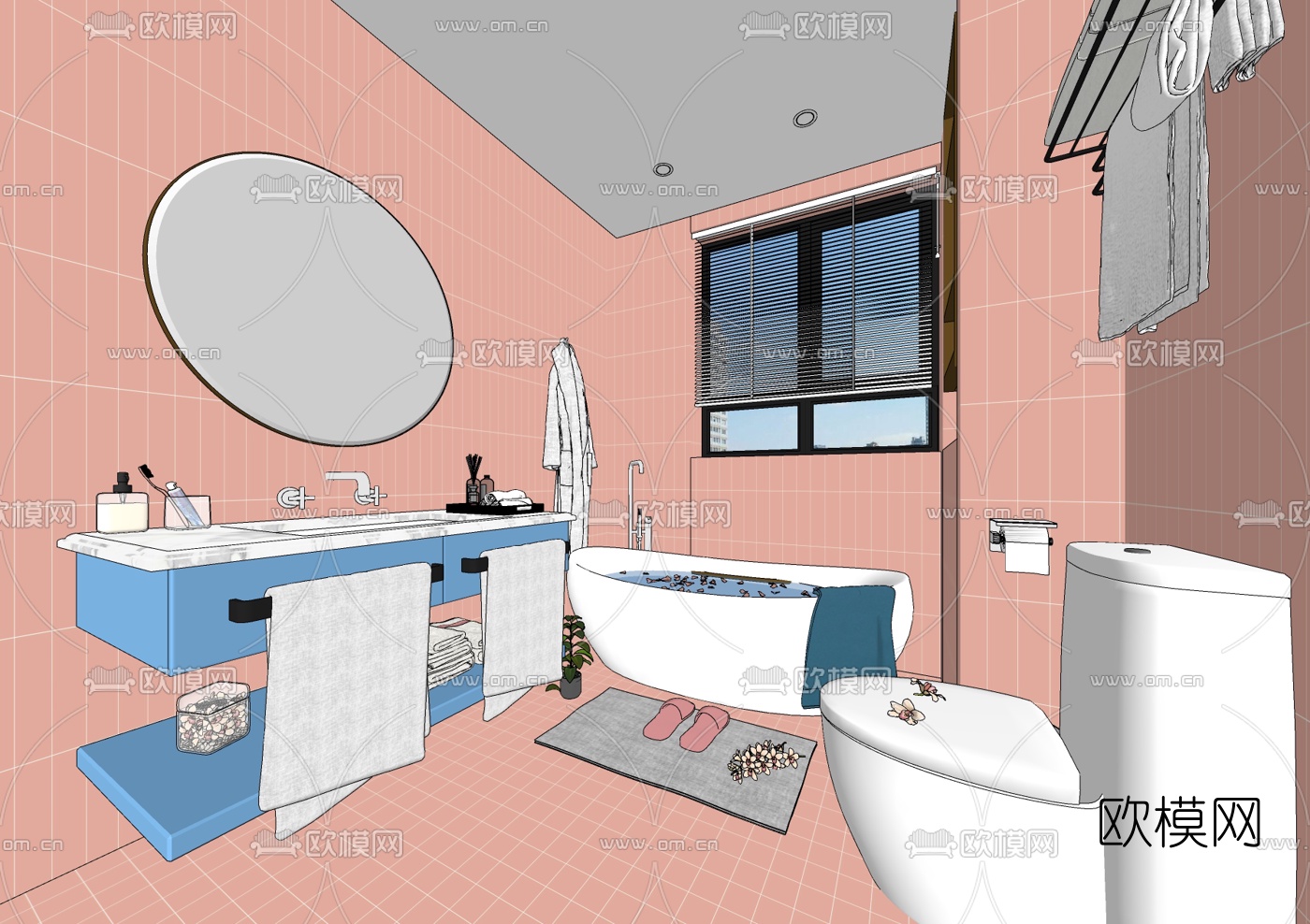 北欧粉色卫生间浴室su模型下载