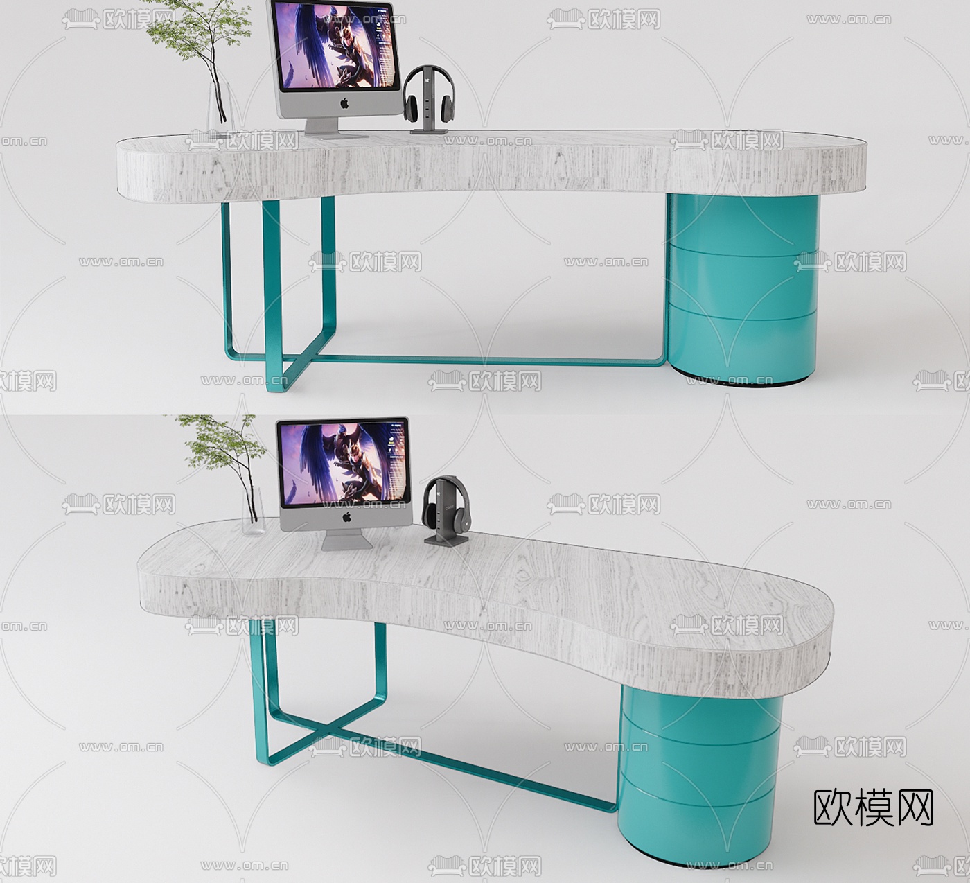 现代创意办公桌班台su模型下载（渲染图1）