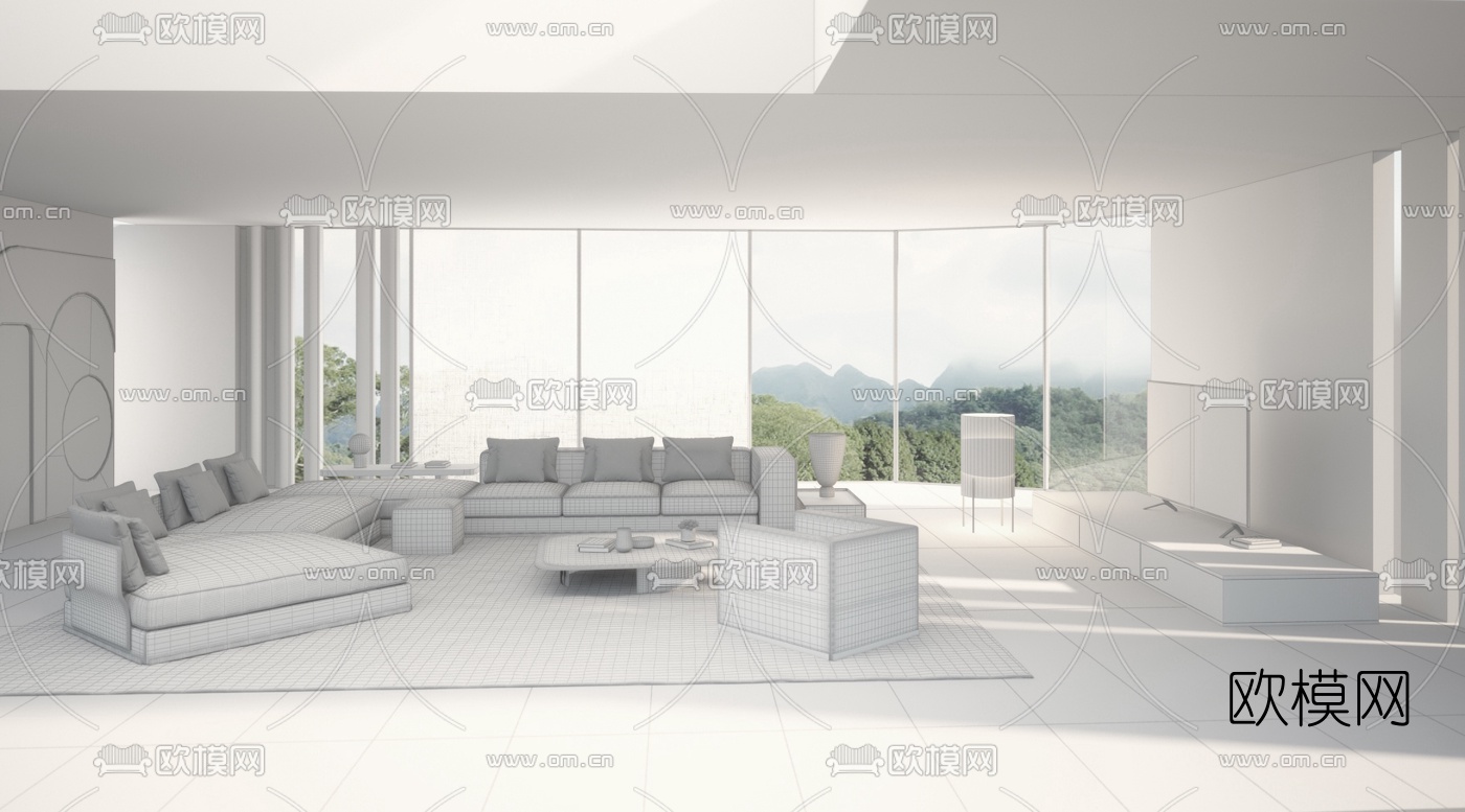 意大利Minotti品牌 现代布艺转角沙发组合3d模型