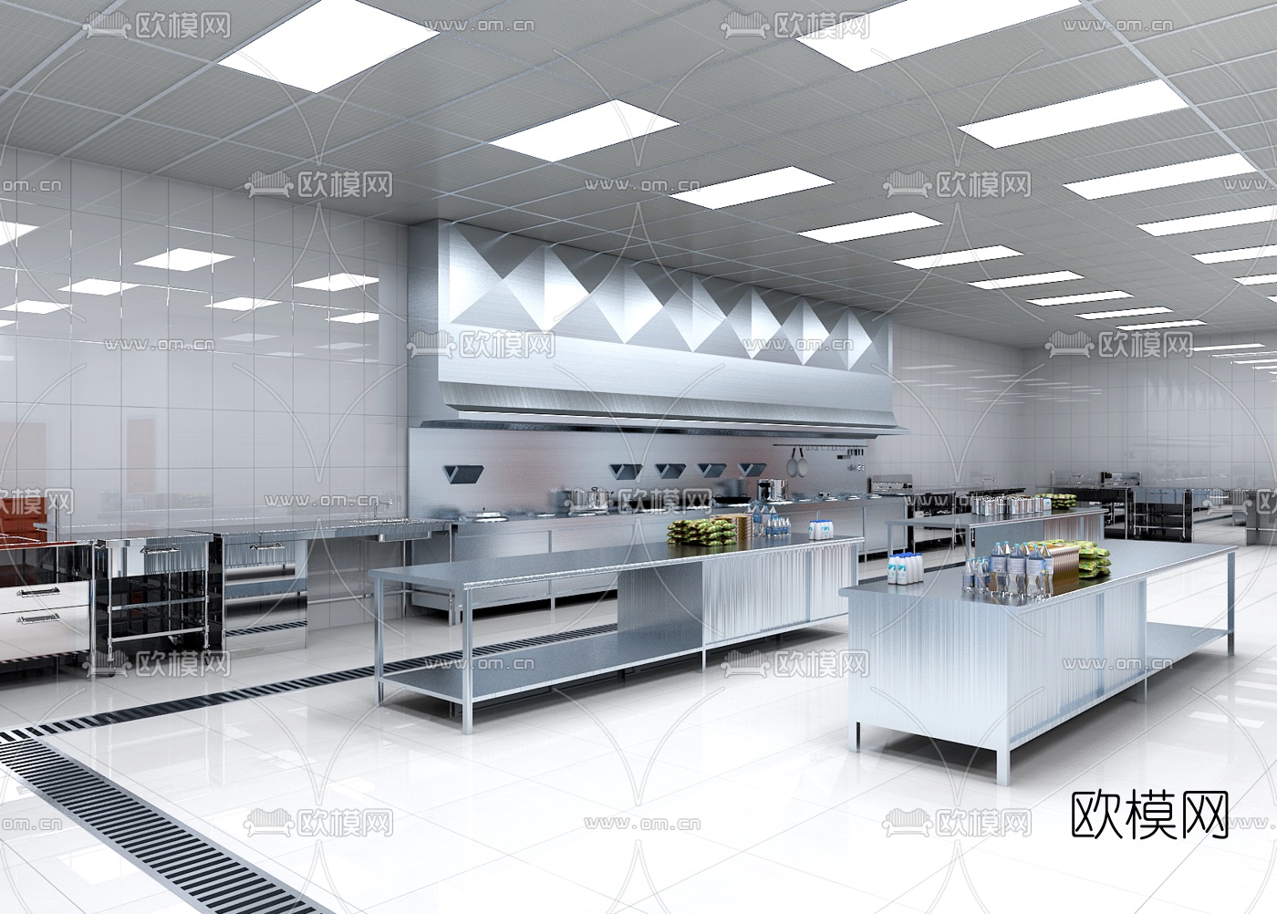 现代酒店中央厨房3d模型