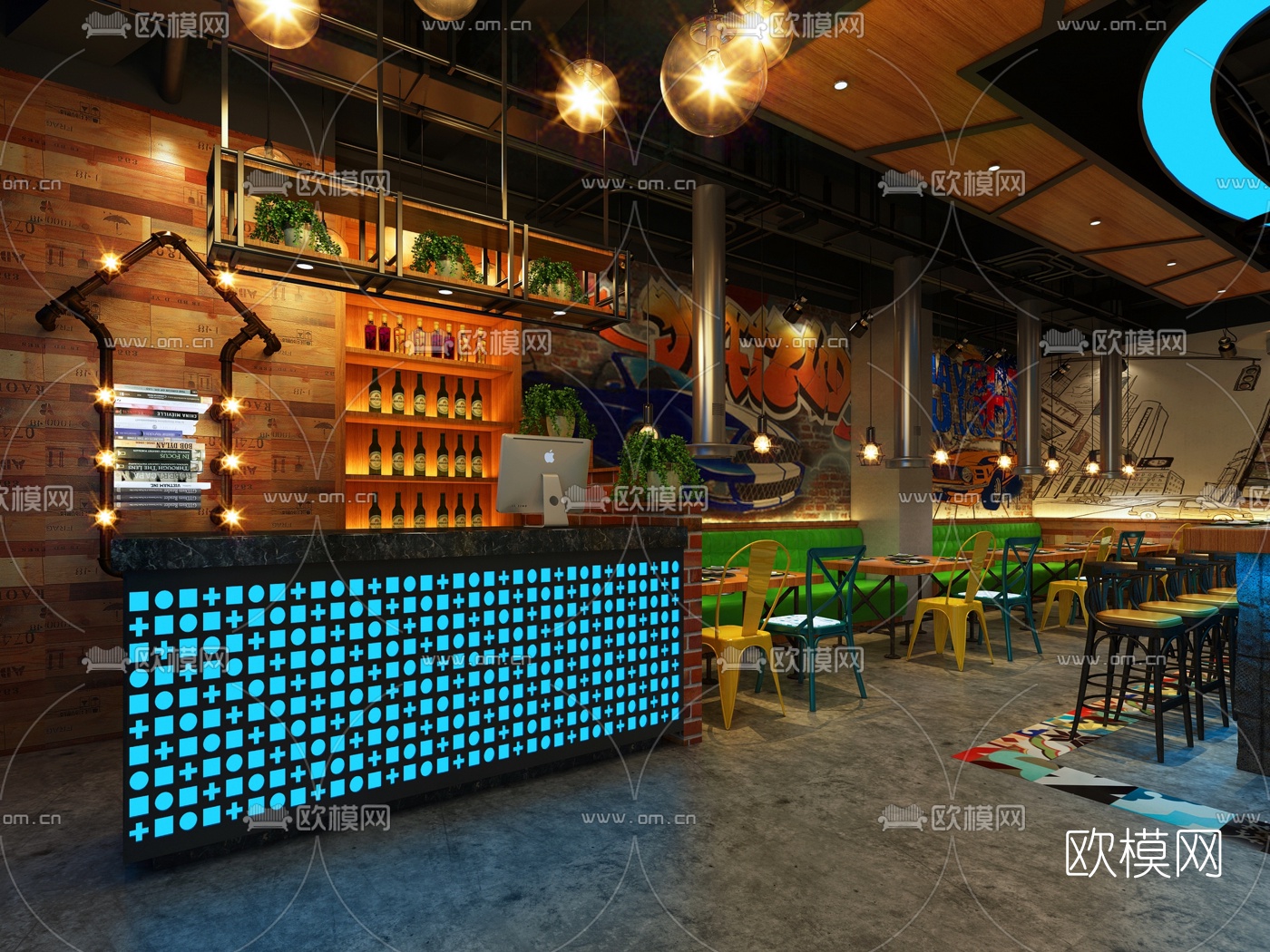 工业风烧烤店3D模型