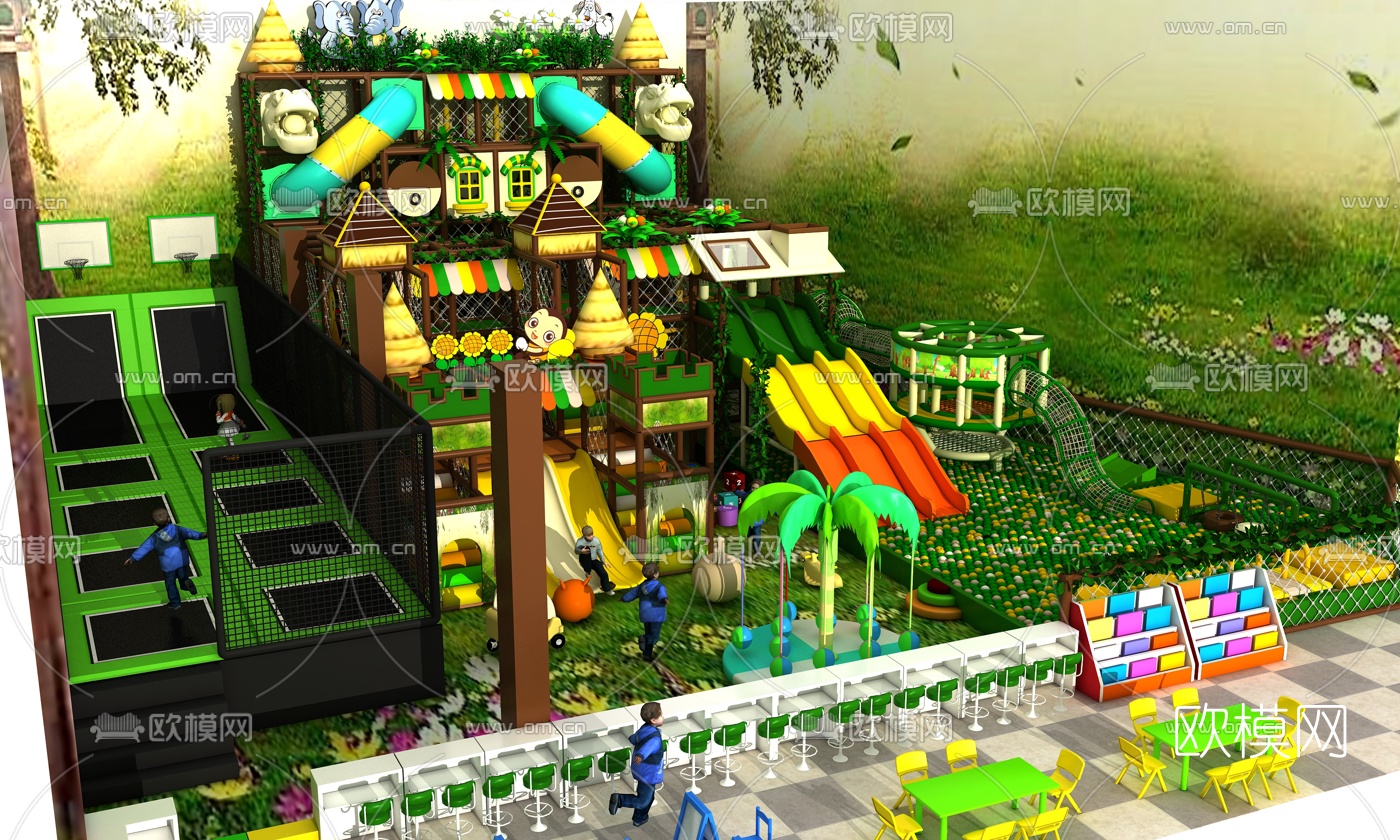 现代儿童游乐园娱乐设备3d模型下载（渲染图2）