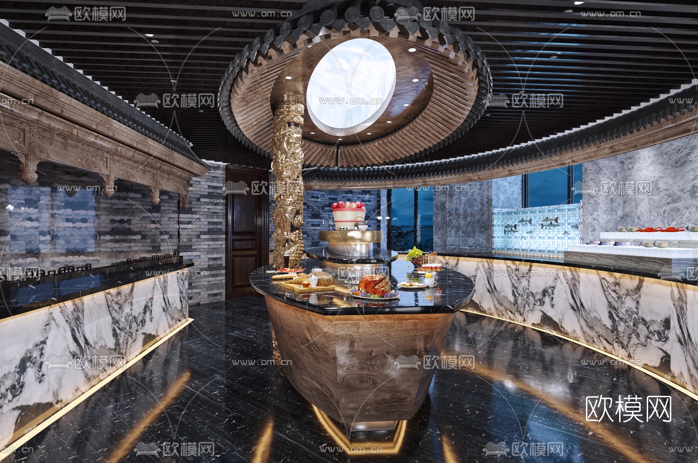 新中式自助餐厅3d模型