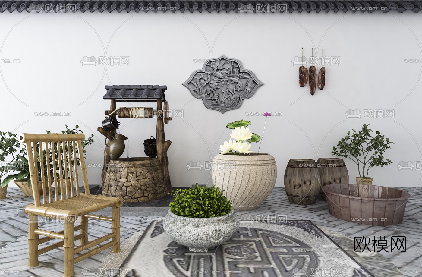 自然风室外庭院小品3d模型下载