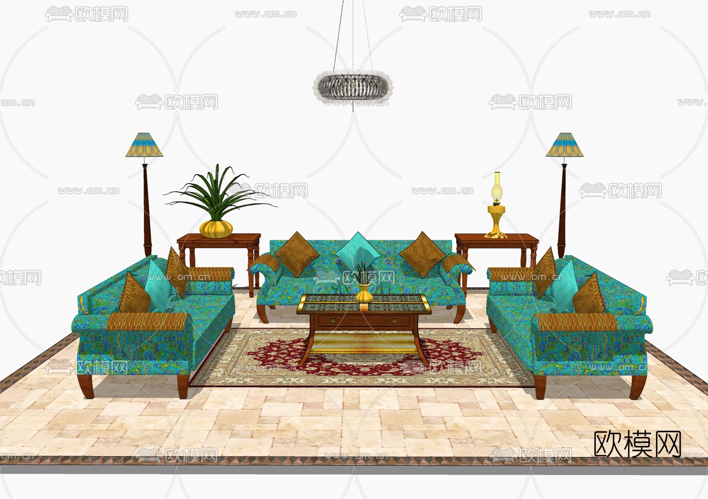 东南亚沙发组合su模型下载