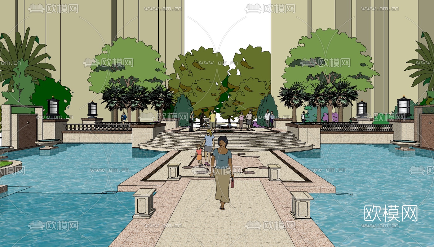 欧式园林景观su模型下载（渲染图2）