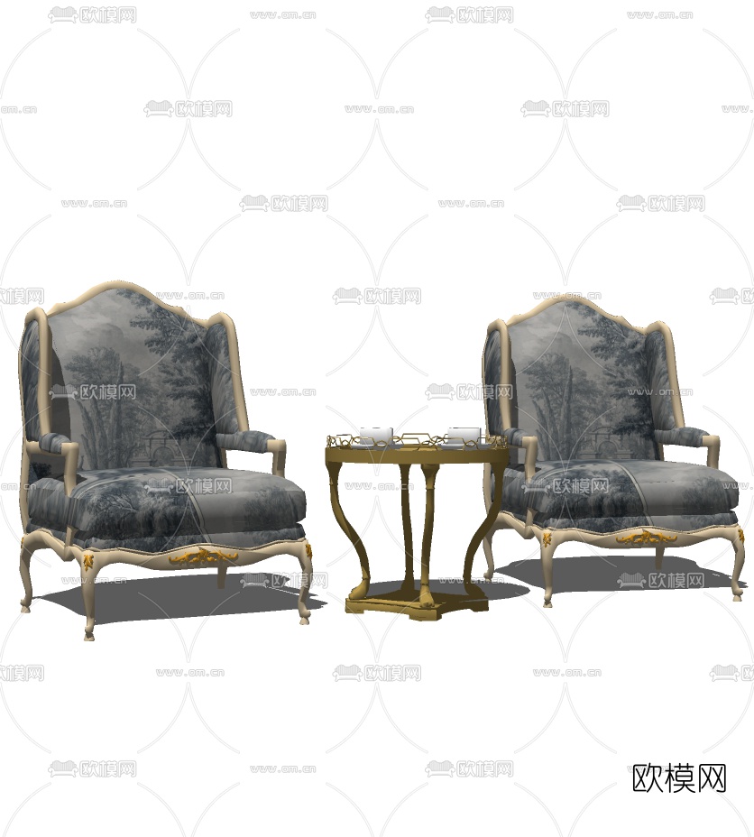 欧式布艺单人沙发免费su模型下载