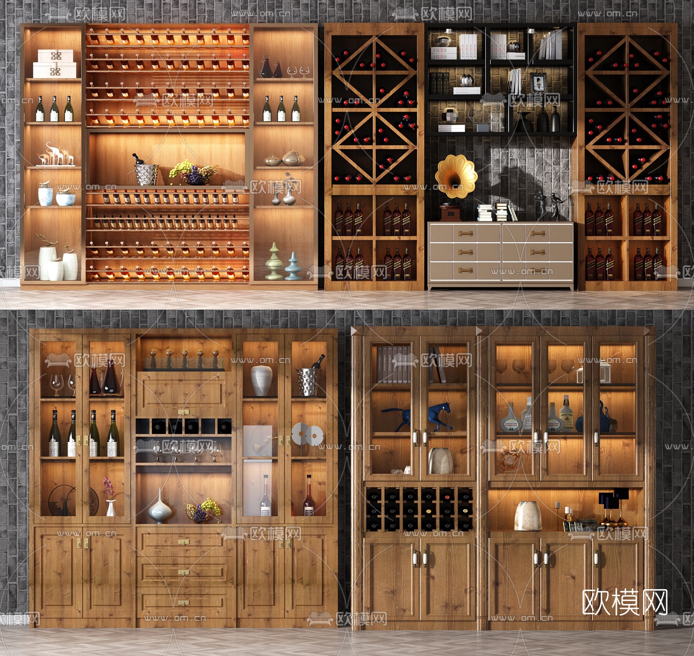工业风原木酒柜3d模型下载