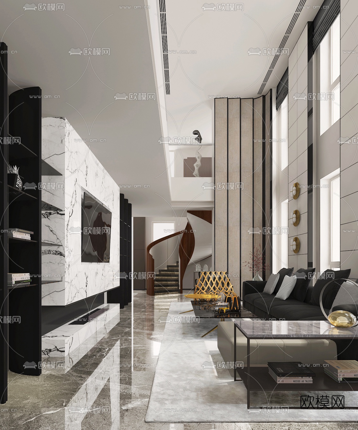 木君建筑设计 现代别墅客厅3D模型