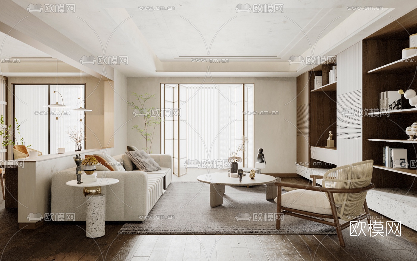 北欧客厅餐厅3d模型下载（渲染图2）