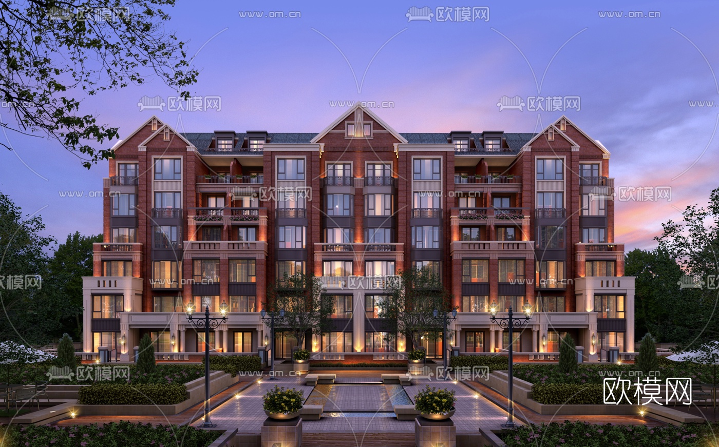 欧式住宅楼建筑外观3d模型下载