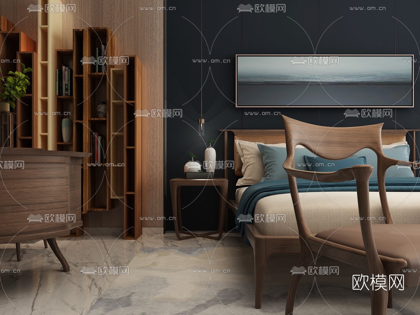 后现代卧室主人房3D模型下载（渲染图2）