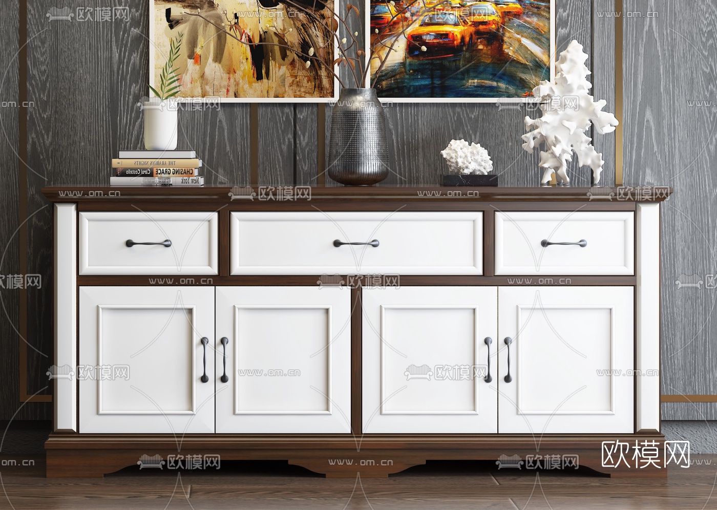 美式实木边柜3d模型下载（渲染图2）