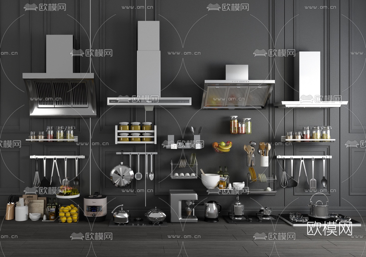 现代厨房电器燃气灶组合3d模型