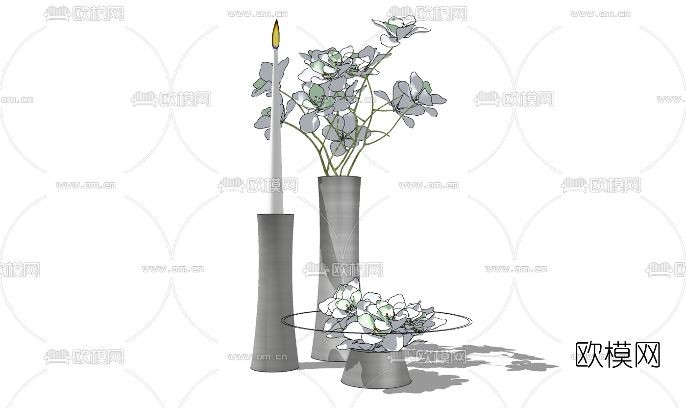 现代花瓶花卉免费su模型下载