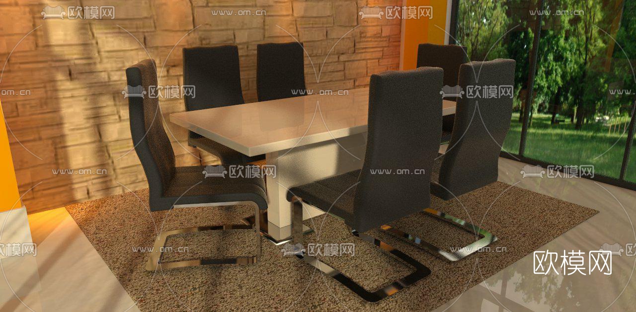 现代会议桌椅组合免费su模型下载（渲染图2）