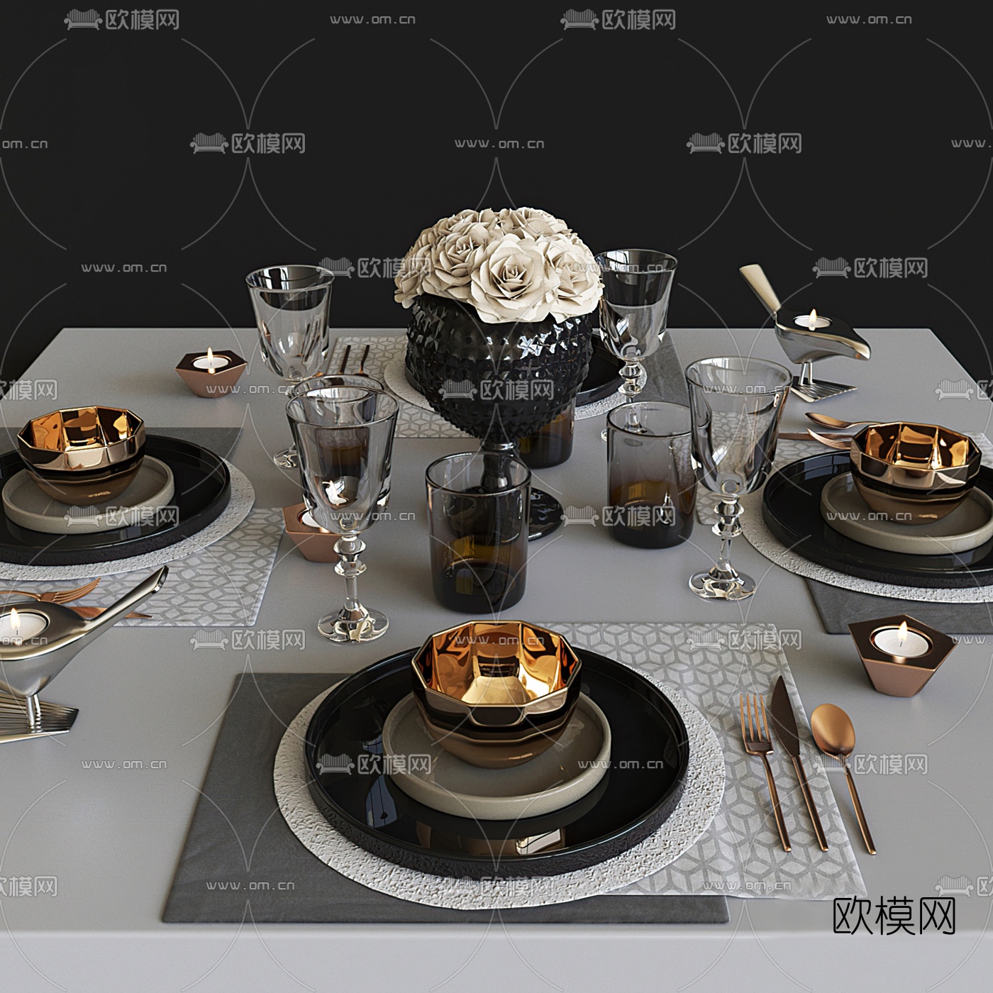 简欧轻奢餐具3d模型下载（渲染图3）