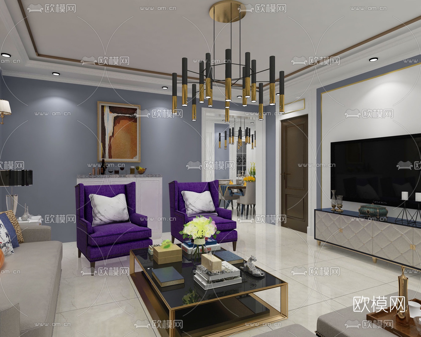 简欧客厅餐厅免费3d模型