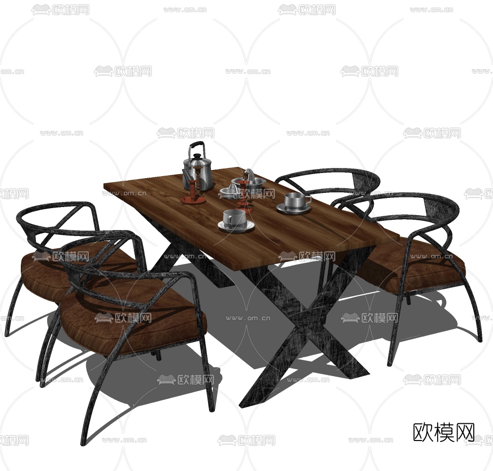 工业风金属餐桌椅免费su模型下载（渲染图1）