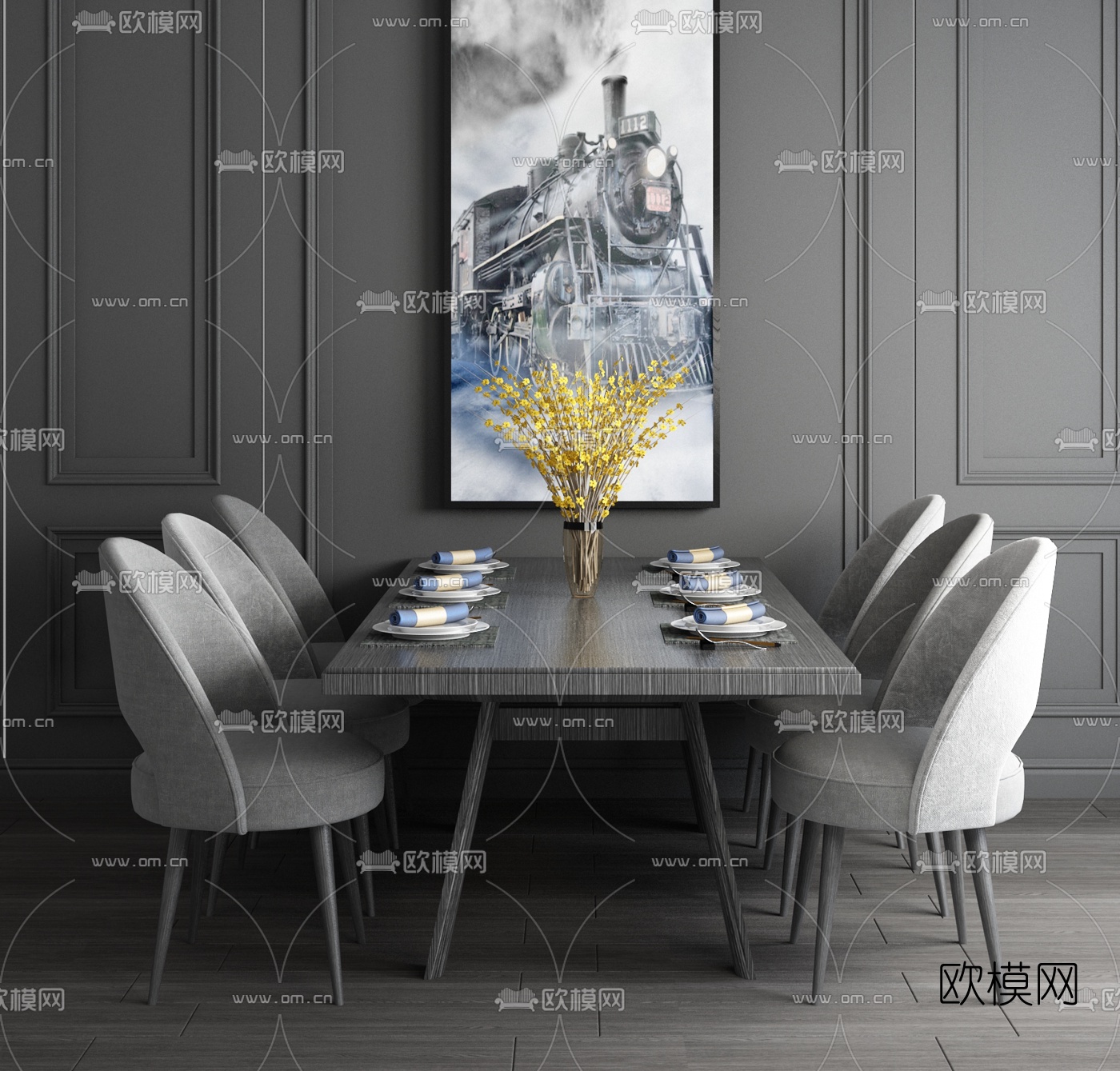 现代高级灰餐桌椅3d模型下载