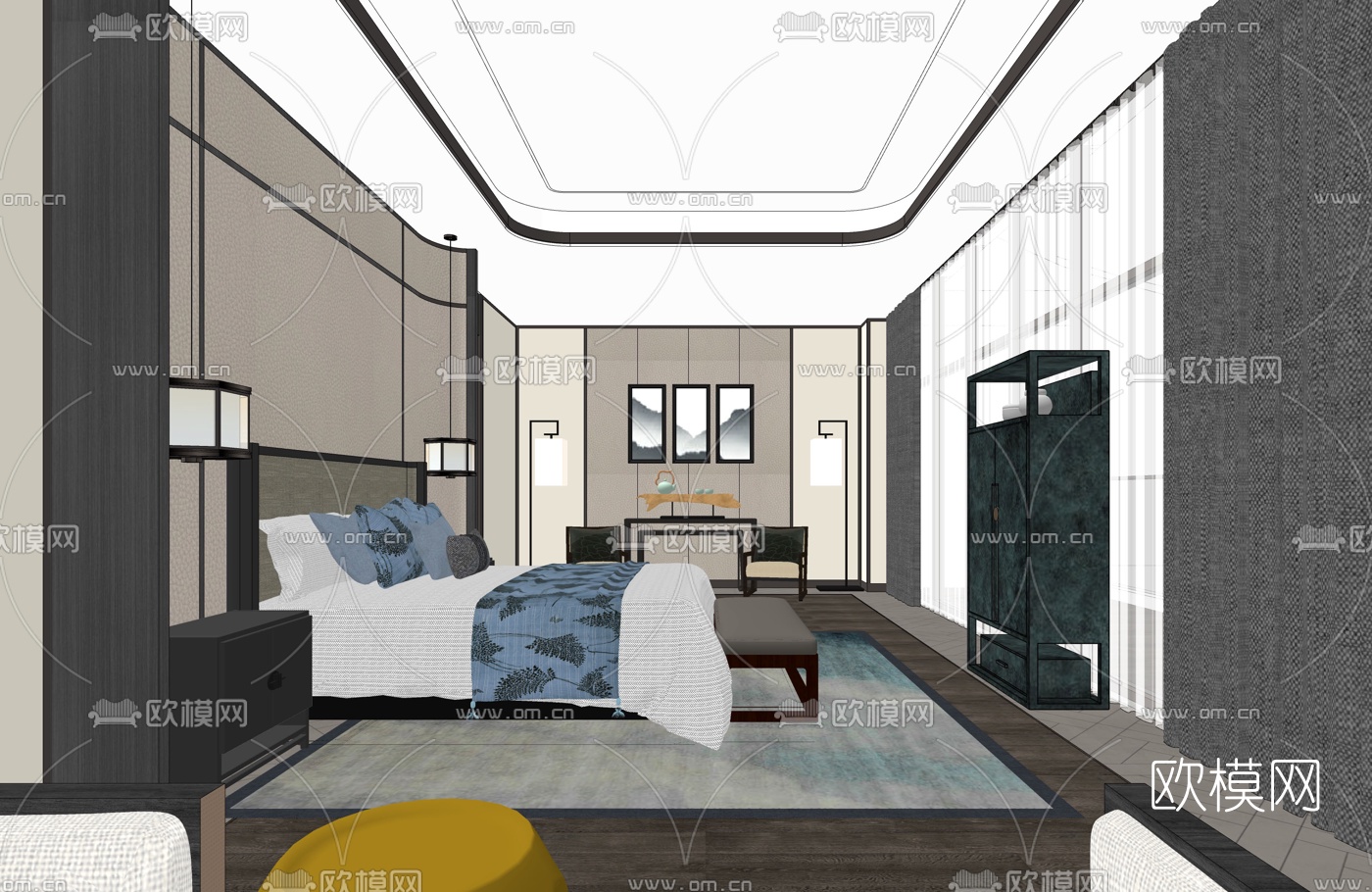 新中式酒店总统套房su模型下载（渲染图8）