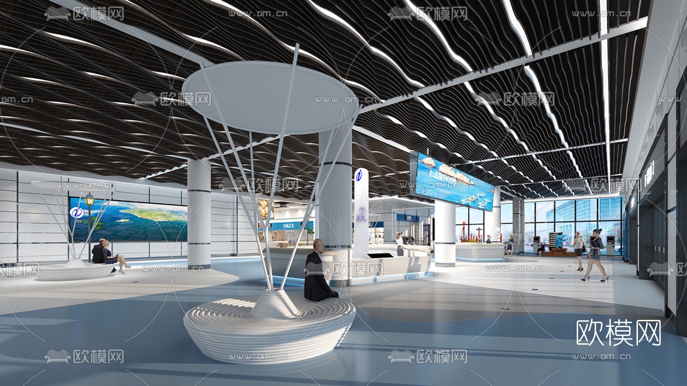 现代机场服务大厅3d模型下载（渲染图2）