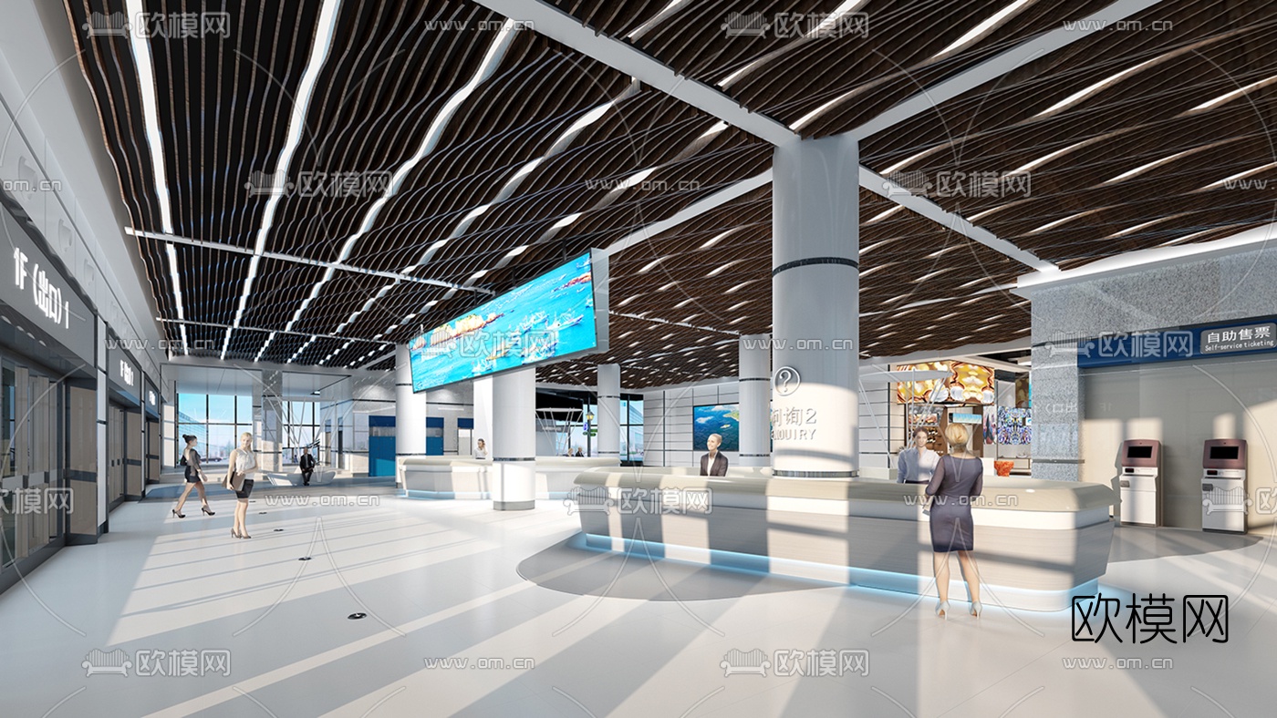 现代机场服务大厅3d模型下载（渲染图1）