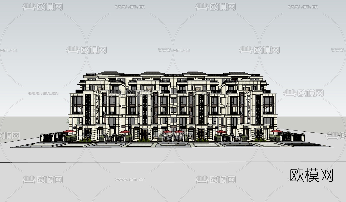 新古典高层公寓楼su模型下载（渲染图3）