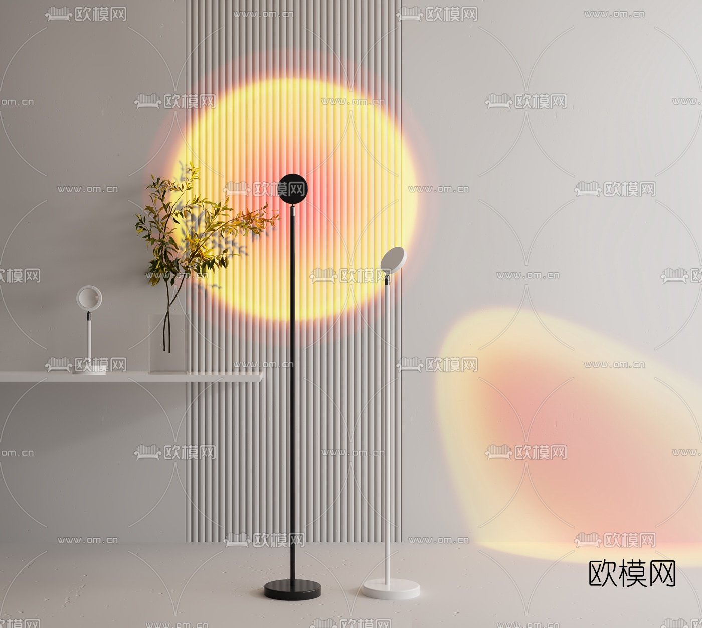 现代落日落地装饰灯3d模型下载（渲染图1）