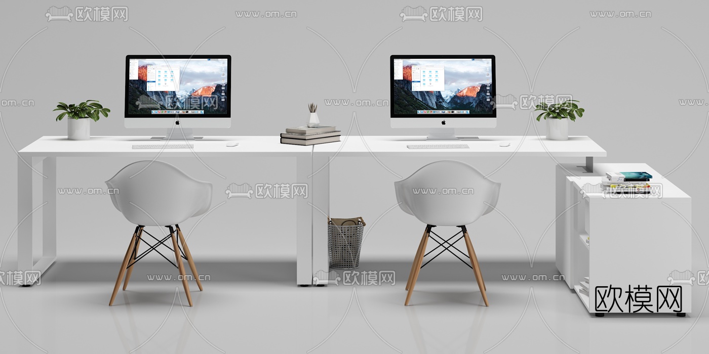 现代实木办公桌椅3d模型