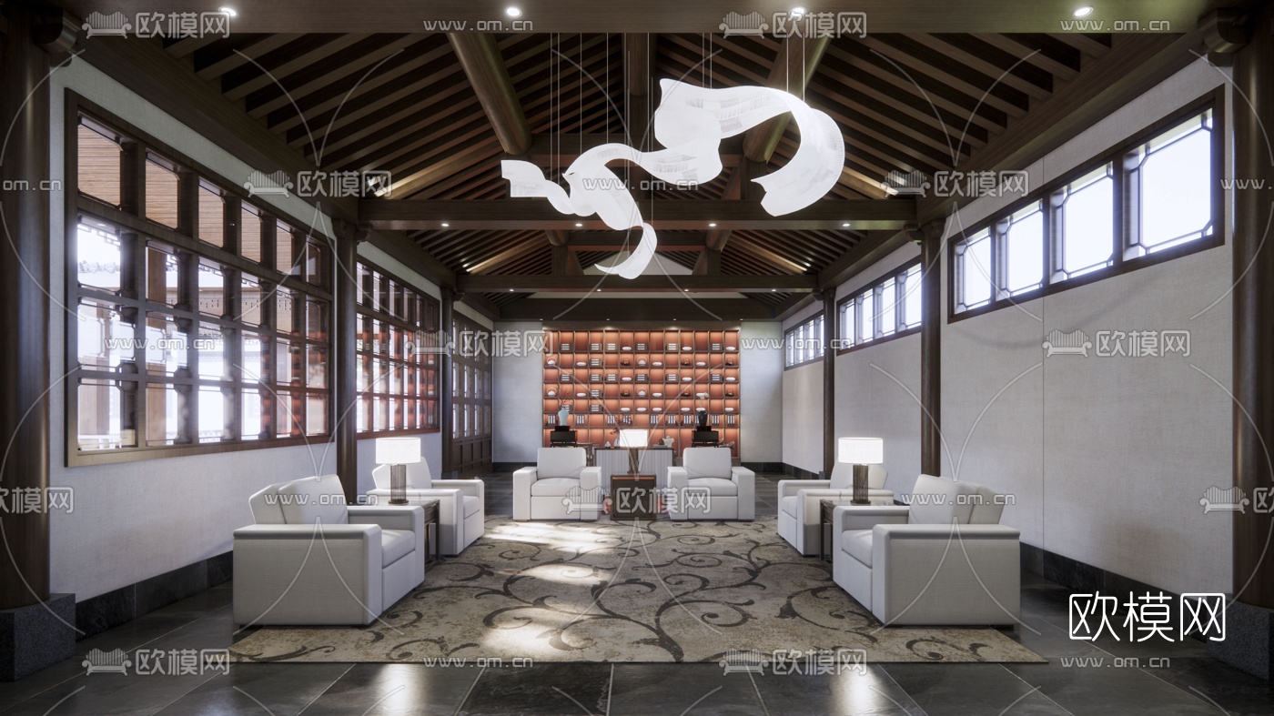 中式茶室接待室su模型
