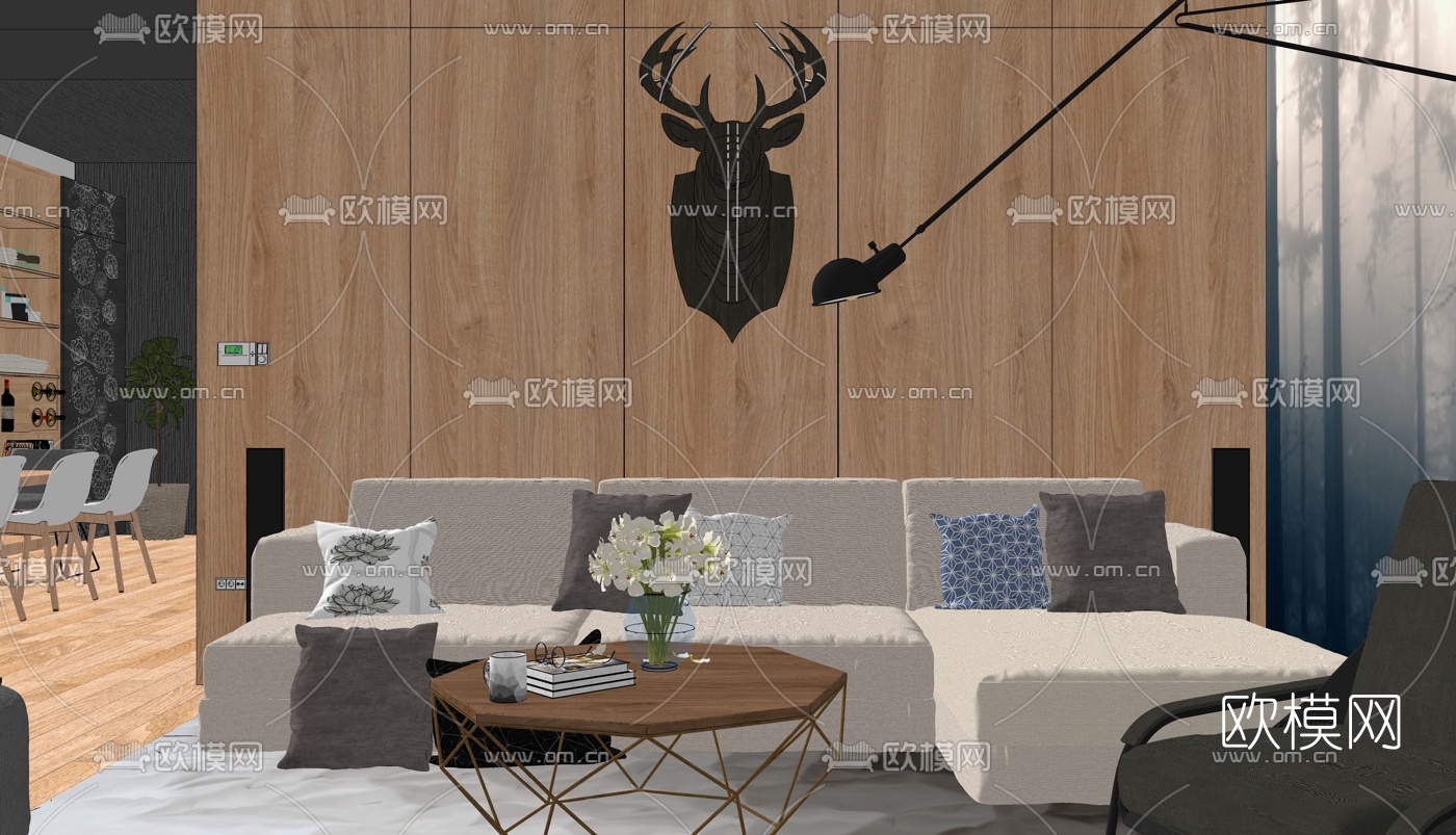 北欧客餐厅su模型下载（渲染图3）