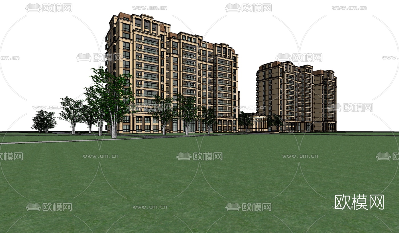 新古典高层公寓楼su模型下载