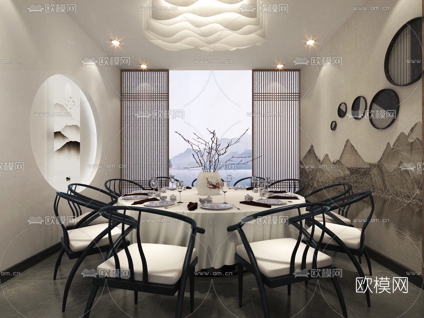 中式餐厅包间3D模型-免费3dmax模型库-欧模网
