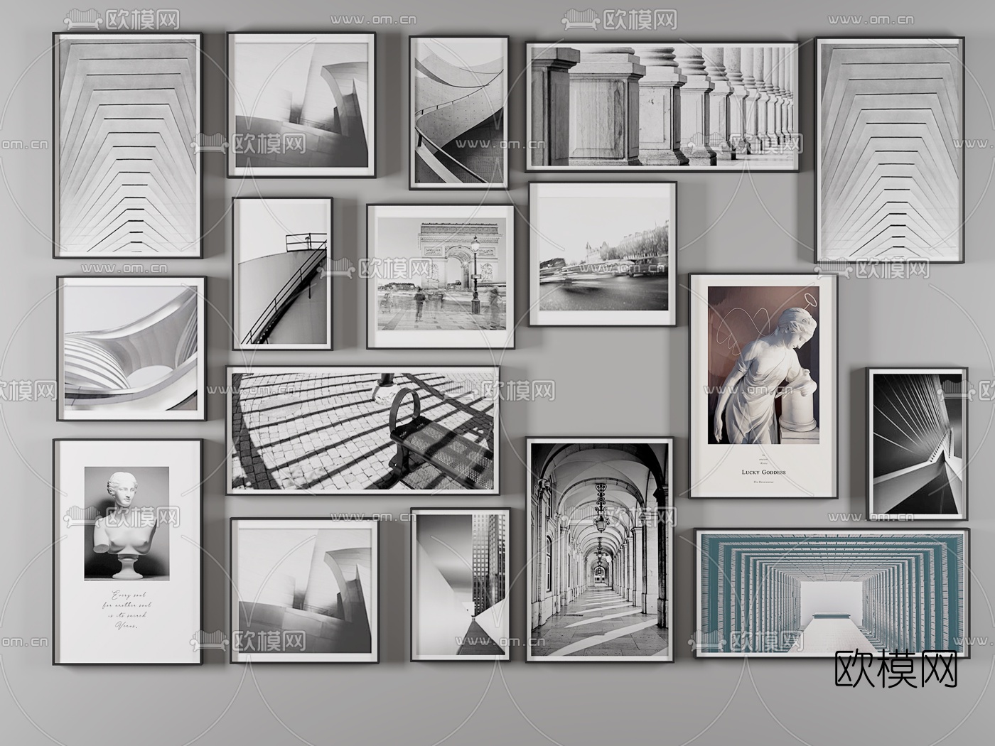 后现代黑白装饰画挂画组合3d模型下载