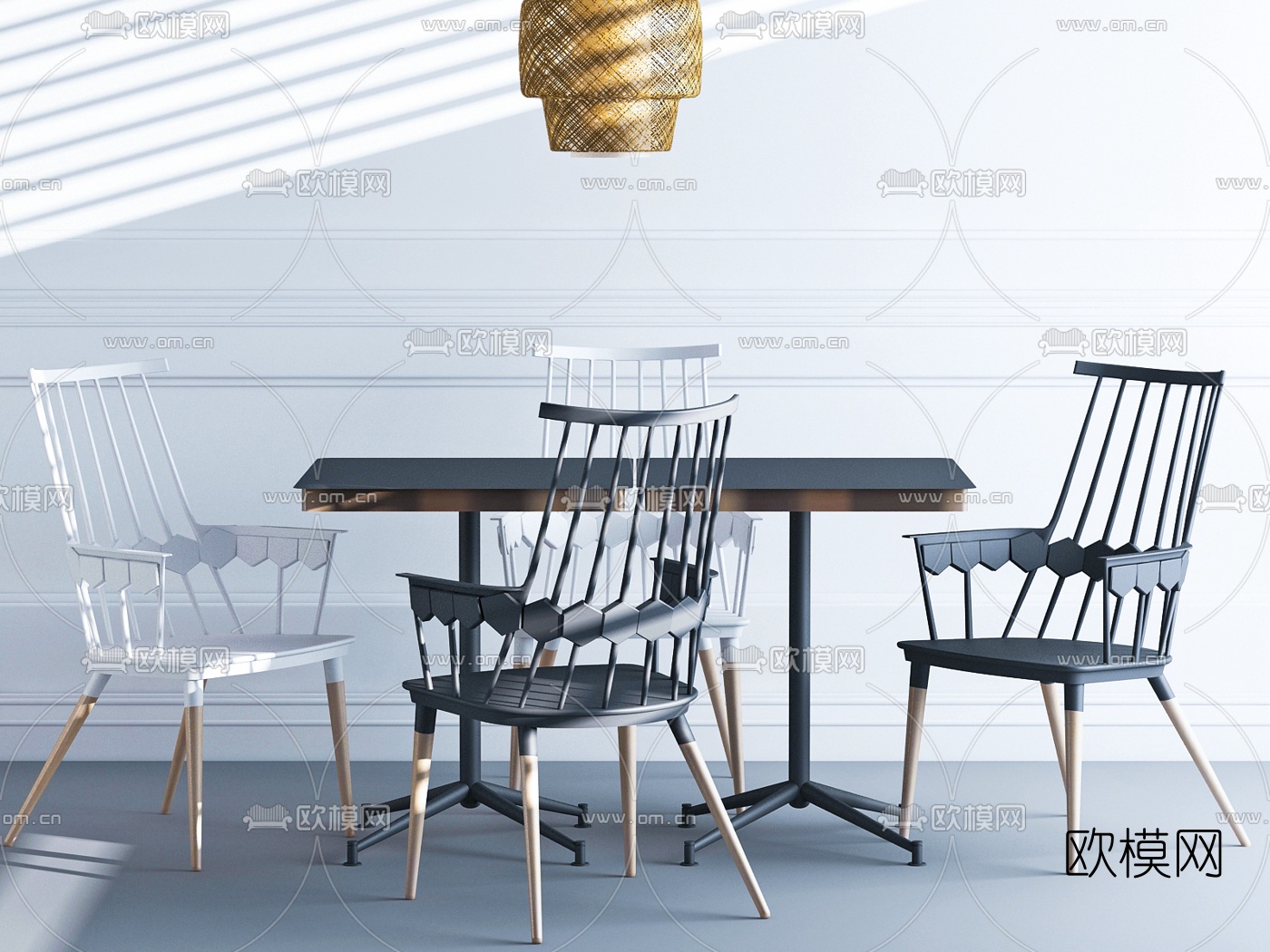工业风餐桌椅3d模型下载