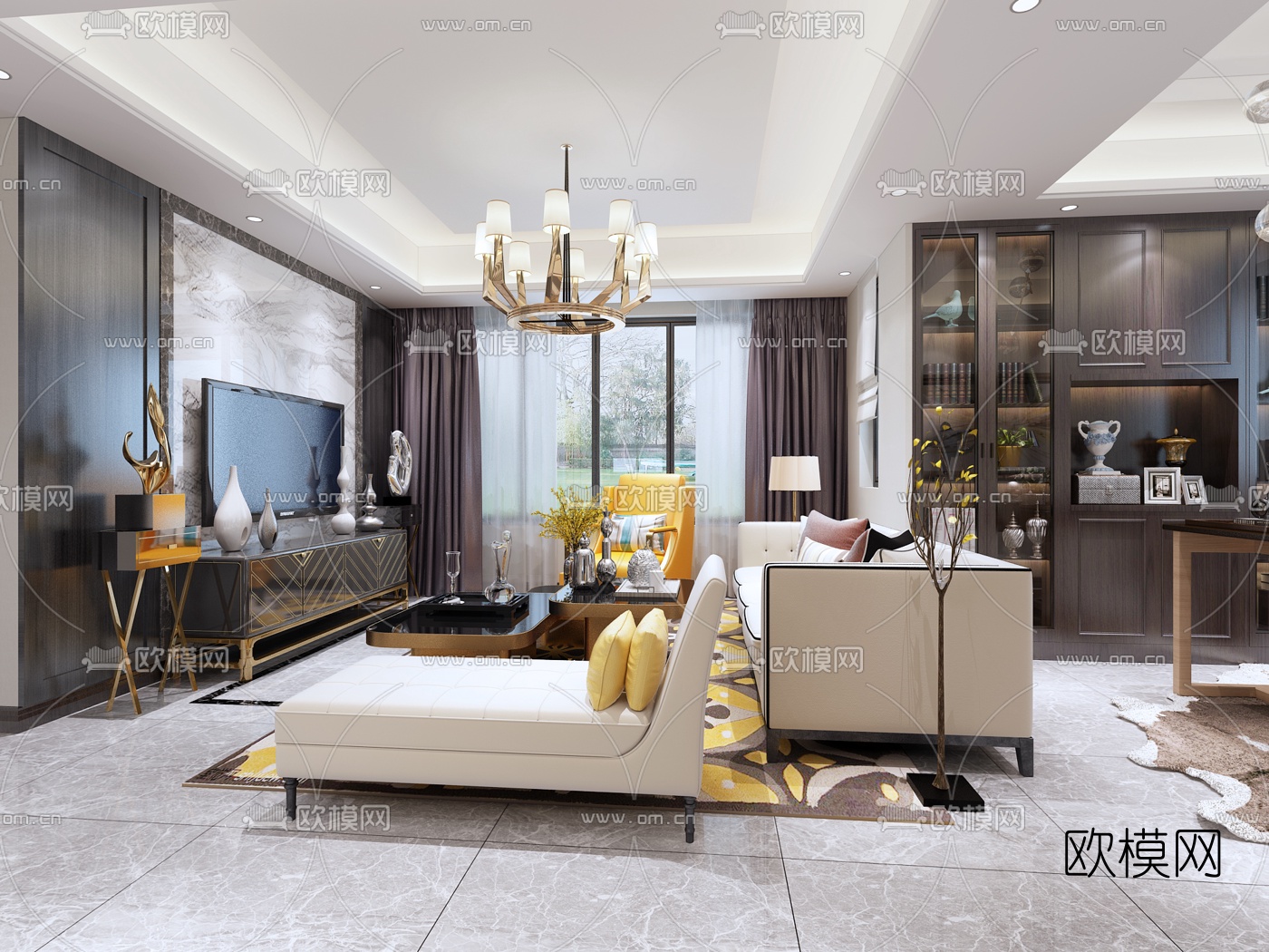 后现代客厅餐厅3D模型