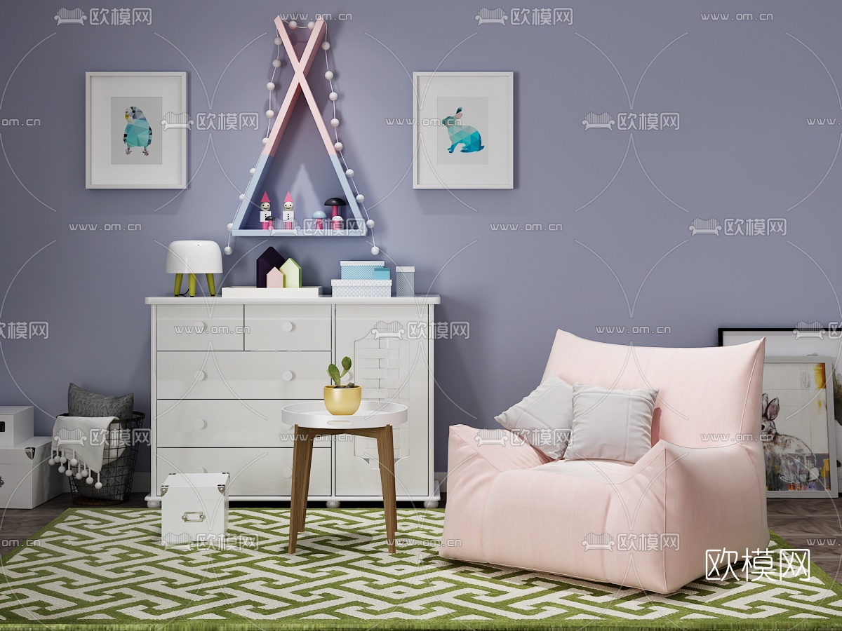 现代布艺懒人沙发3D模型下载