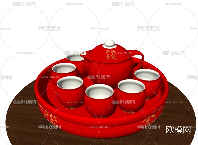 中式陶瓷茶具su模型下载