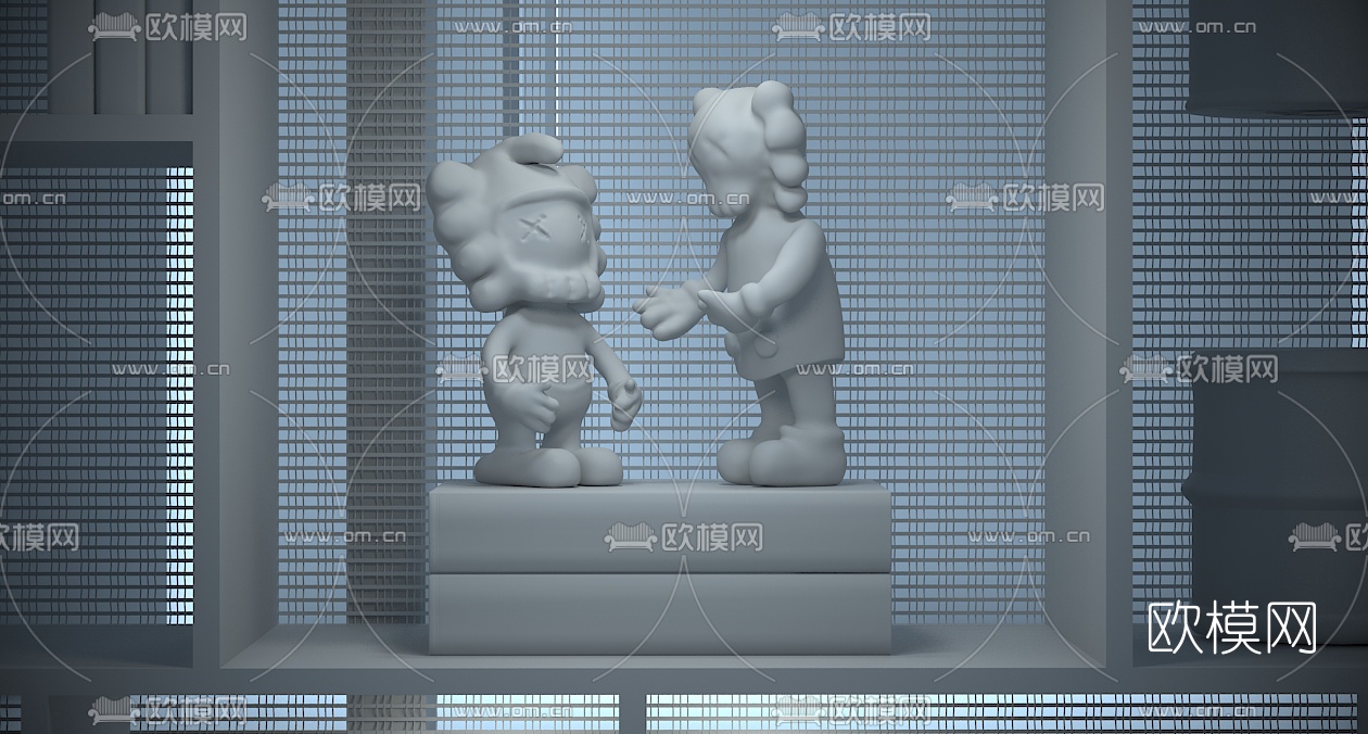 尚石设计 现代×KAWS公仔手办摆件3d模型下载（渲染图2）