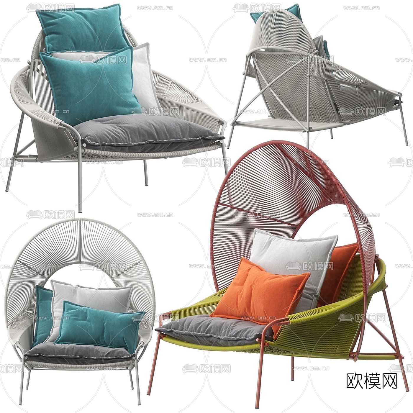 现代藤编休闲户外椅3d模型下载（渲染图1）