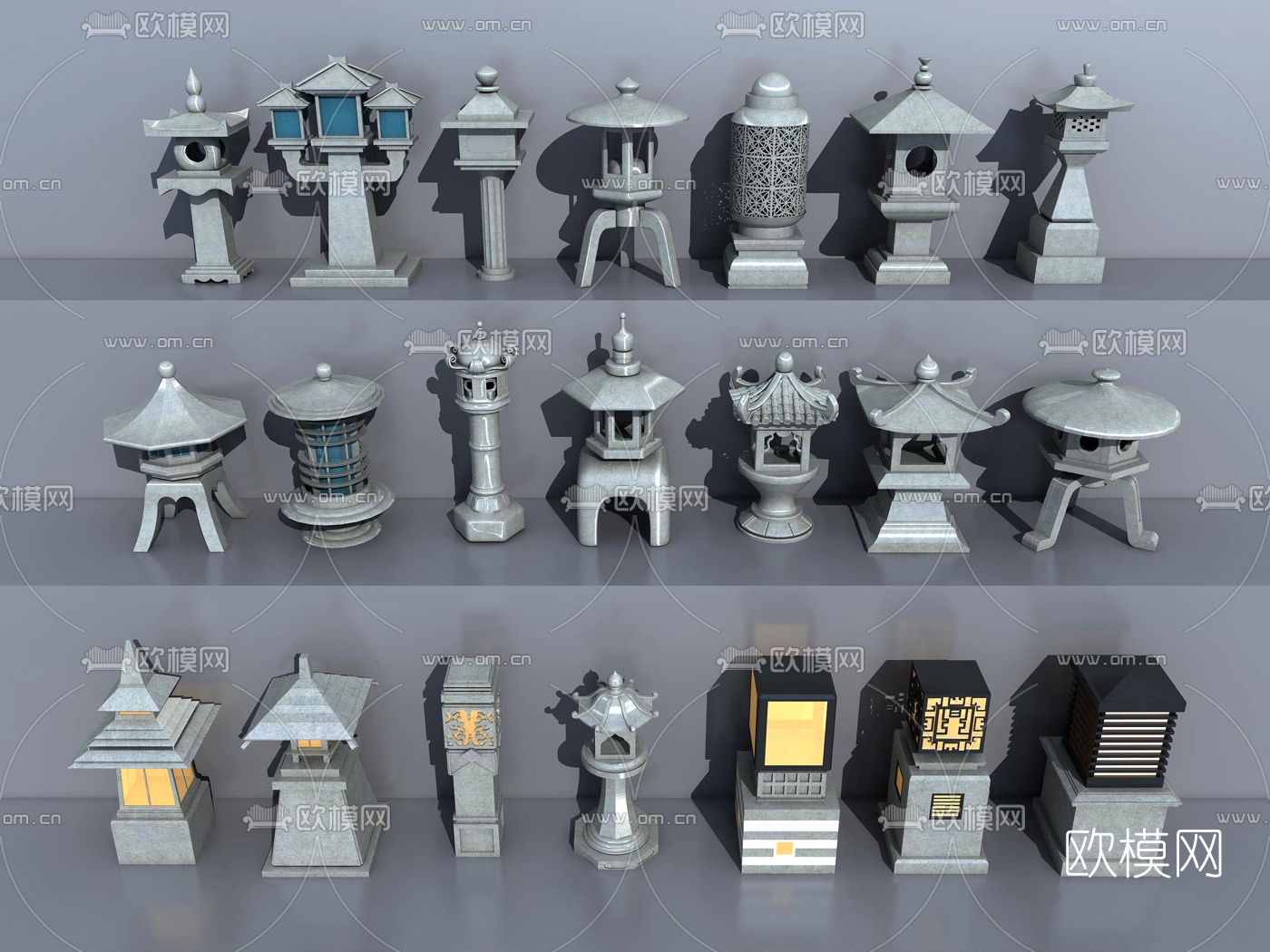 新中式石质草坪灯景观灯3d模型下载