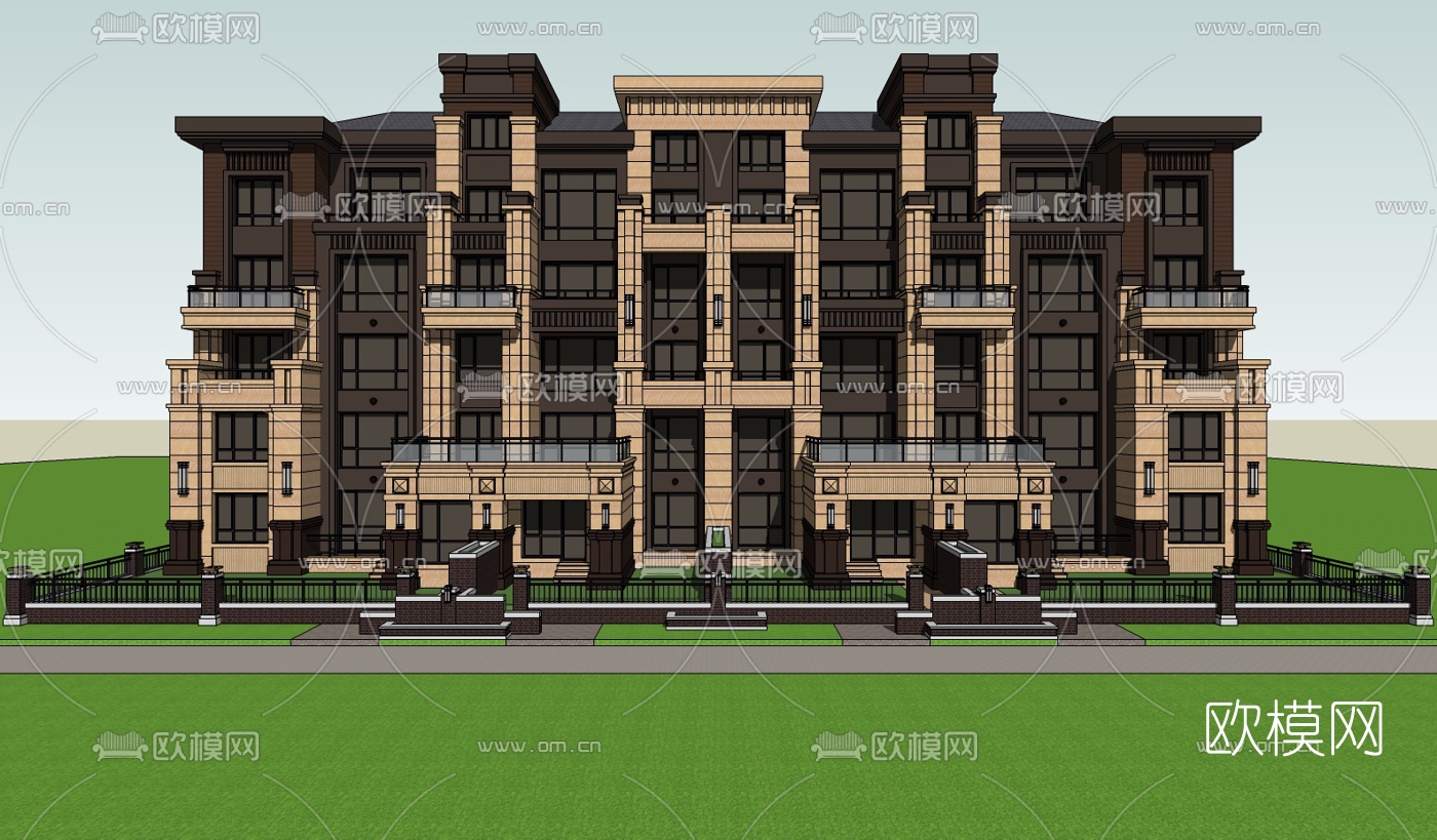 新古典公寓楼su模型下载（渲染图1）